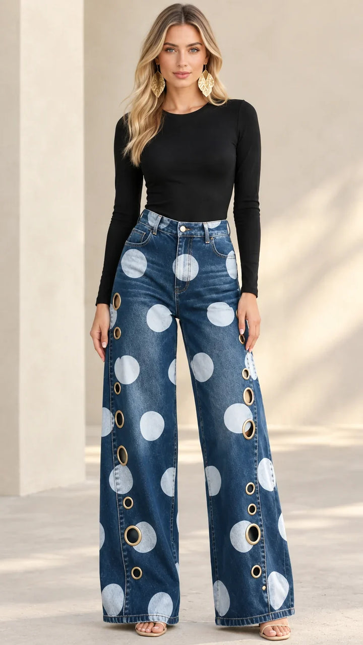 Alia - Premium Wide-Leg-Jeans mit Polka-Dots