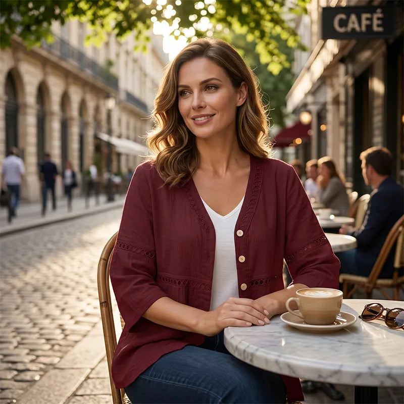 Ardena - Bestickte Bluse mit Knopfleiste