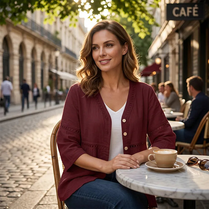 Ardena - Bestickte Bluse mit Knopfleiste