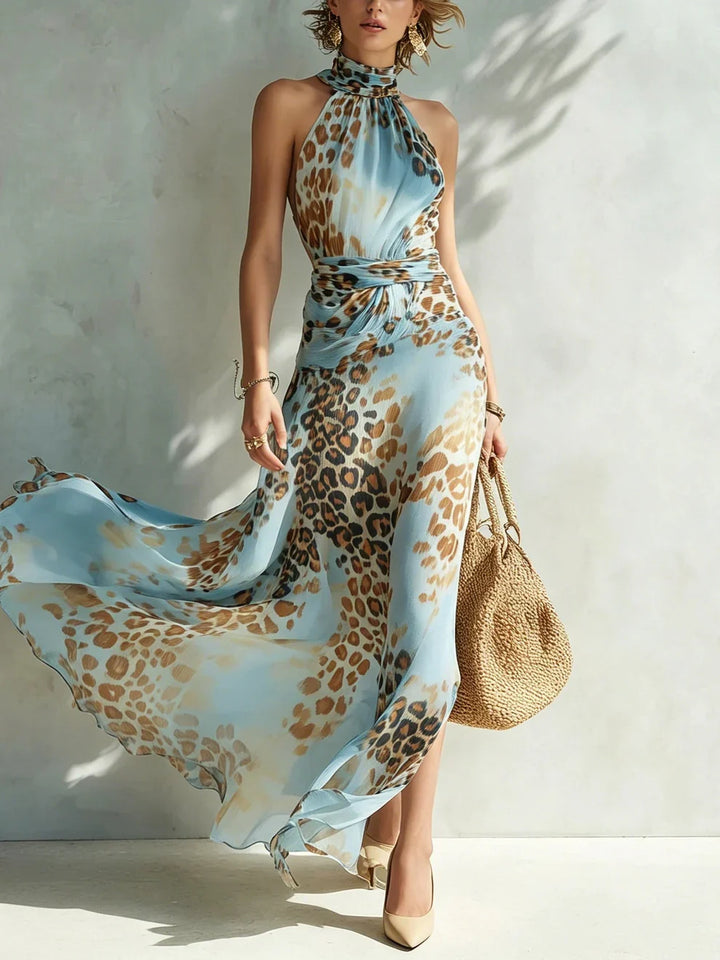 Eloria - Transparentes Neckholder-Maxikleid mit Leopardenmuster