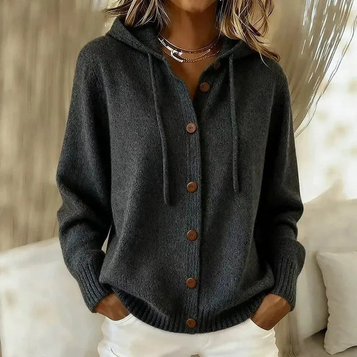 Emanora - Bequemer Kapuzen-Cardigan mit Knopfleiste