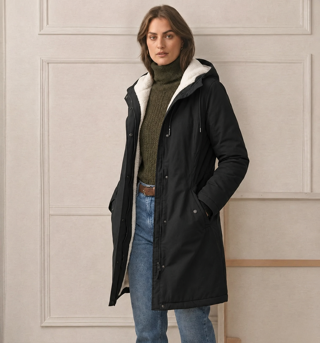 Clarice - Wasserabweisende Longline-Jacke mit Kapuze