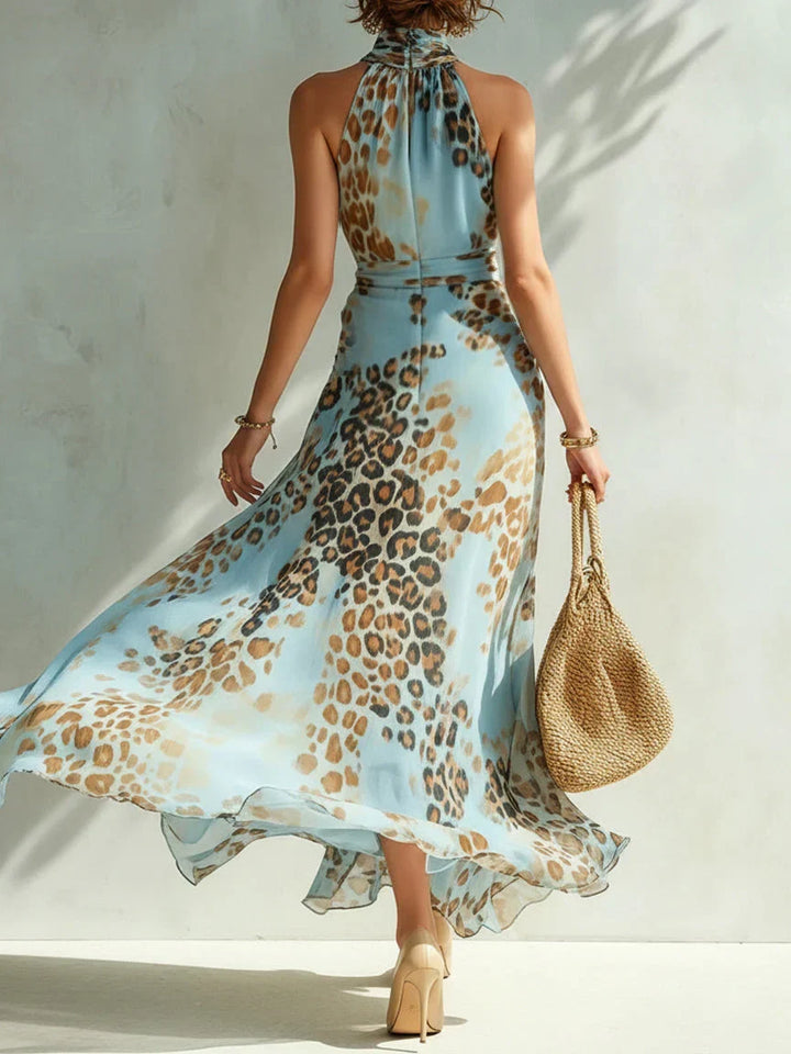 Eloria - Transparentes Neckholder-Maxikleid mit Leopardenmuster