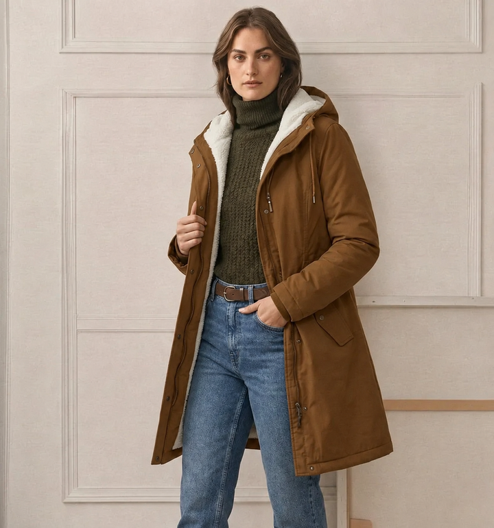 Clarice - Wasserabweisende Longline-Jacke mit Kapuze