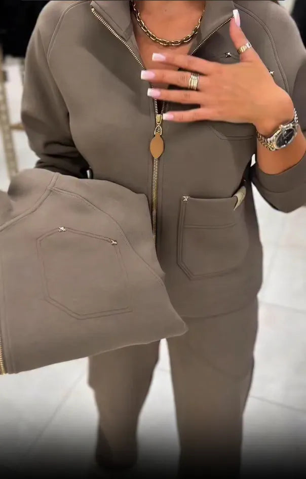 Floranique - Set aus kurz geschnittener Jacke mit Reißverschluss und weiter Hose mit weichem Griff