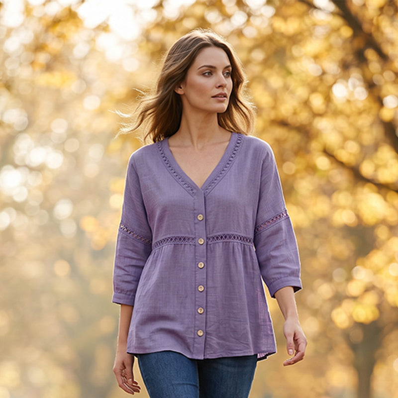 Ardena - Bestickte Bluse mit Knopfleiste