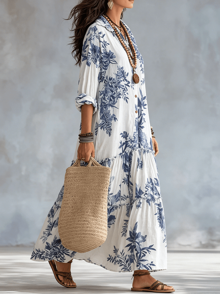 Thealise - Leichtes, geblümtes Maxikleid mit Knopfleiste vorn