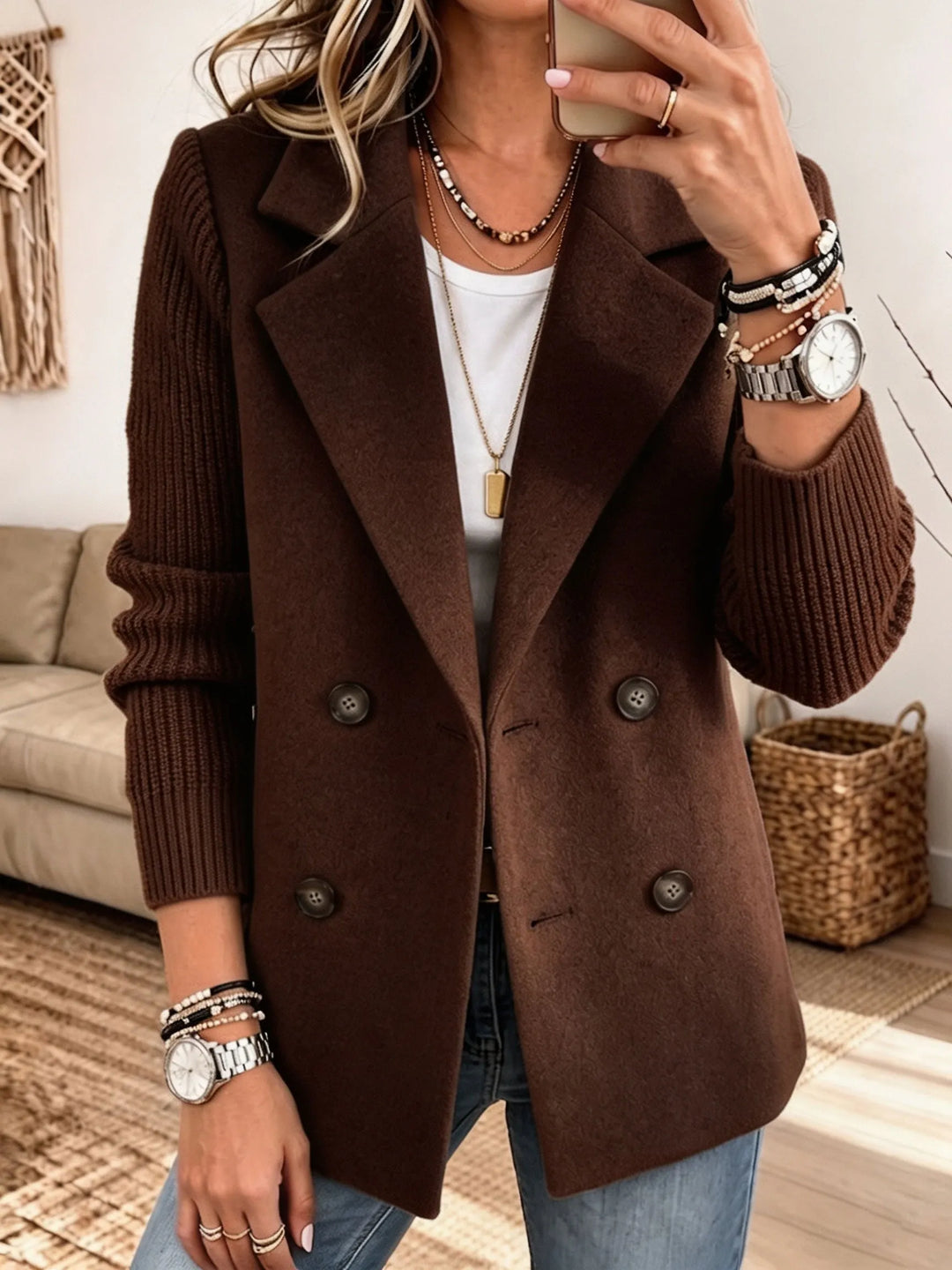 Adalene - Zweireihiger Blazer mit Strickärmeln