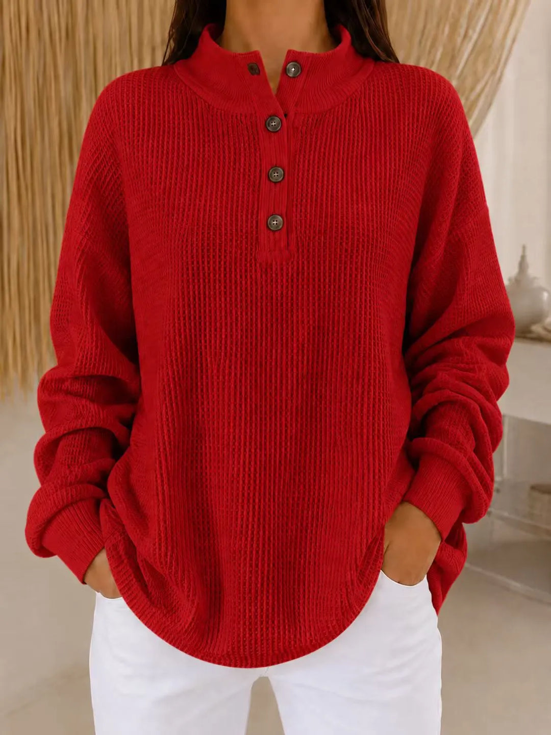 Belliora - Pullover mit Kragen und Knopfleiste aus strukturiertem Strick