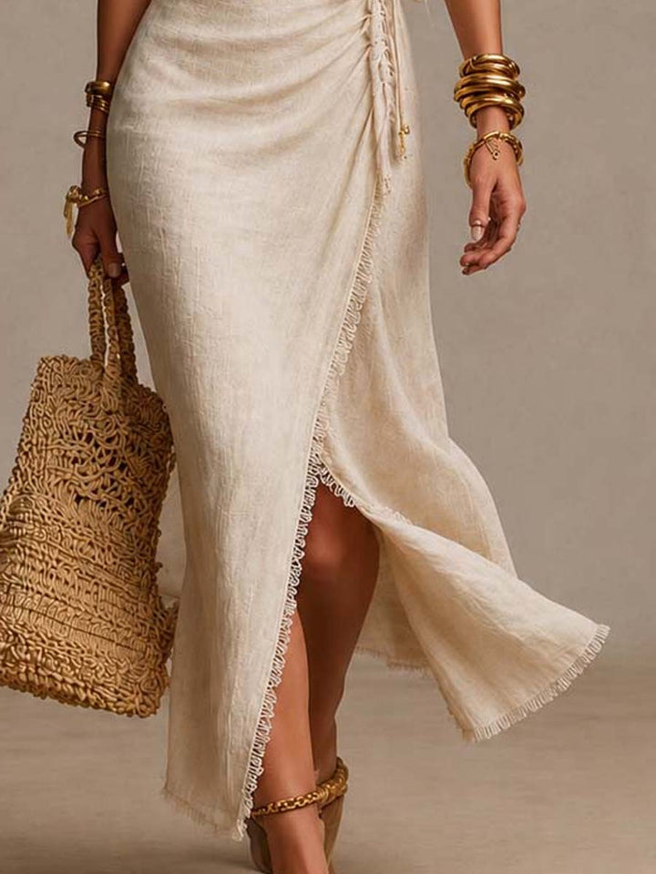 Maevina - Romantisches Midi-Wickelkleid aus Leinen