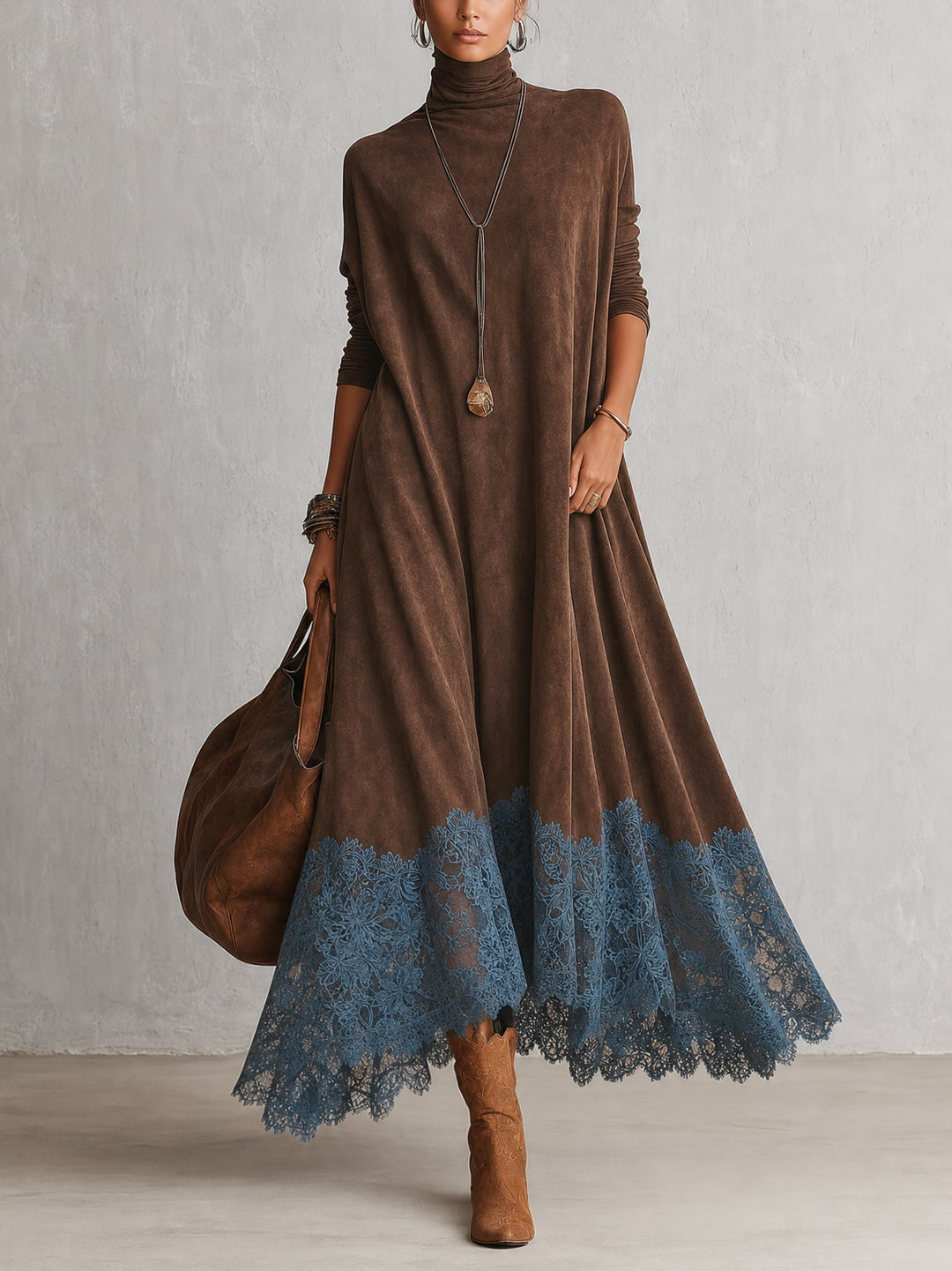 Gretta - Maxikleid mit weicher Haptik und Spitzenbesatz