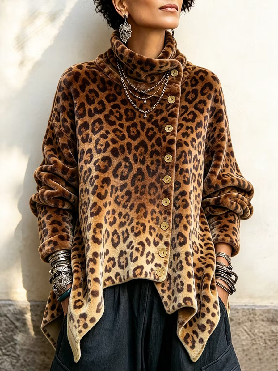 Cilla - Pullover mit Stehkragen und Leopardenmuster