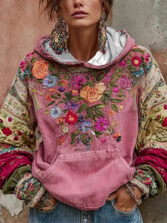 Norellia - Boho-Hoodie mit floraler Stickerei