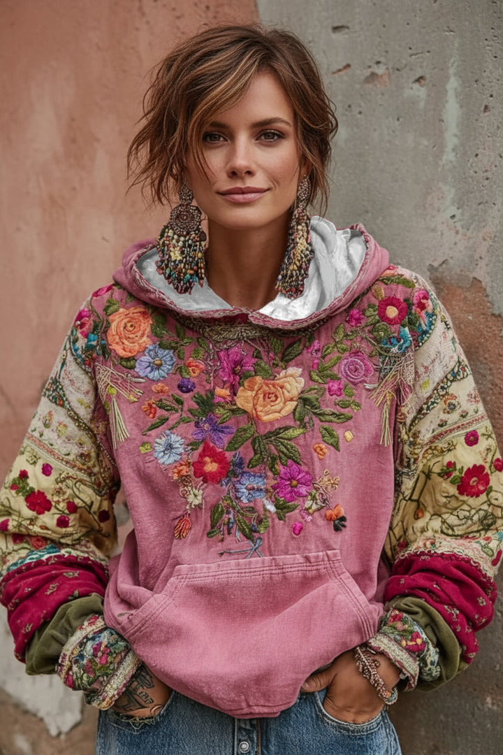 Norellia - Boho-Hoodie mit floraler Stickerei