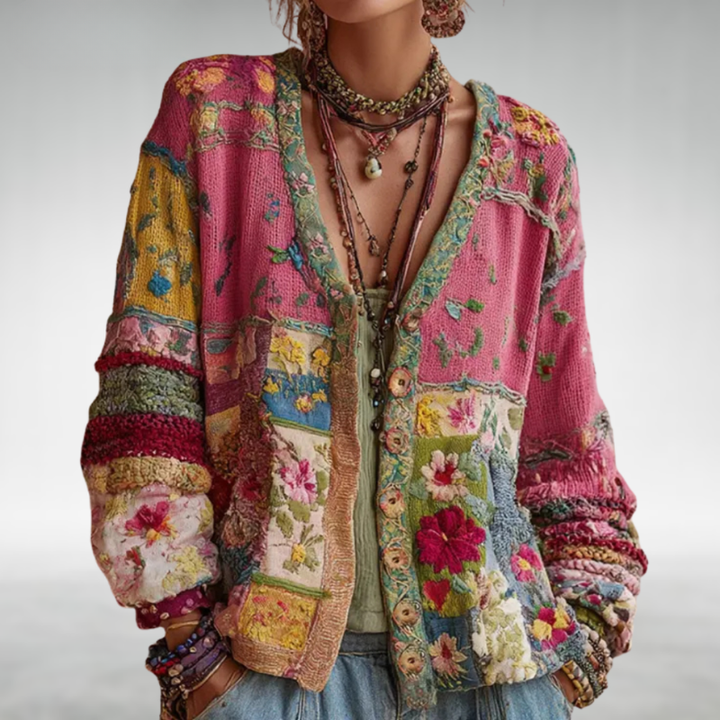 Celestara - Weiche Patchwork-Strickjacke