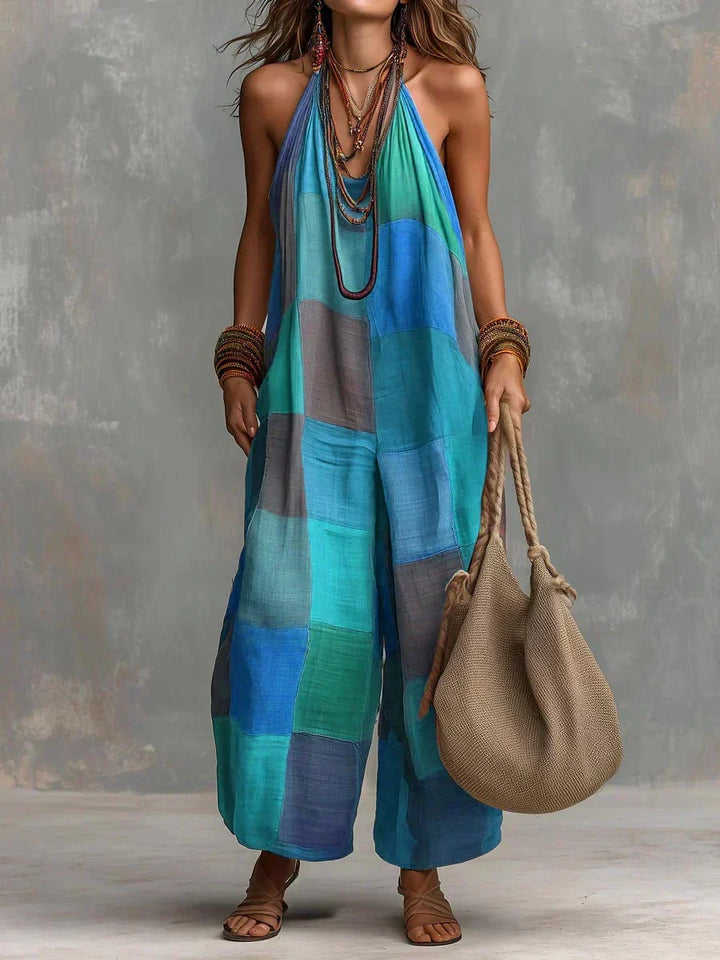 Estelina - Premium Neckholder-Jumpsuit im Patchwork-Design