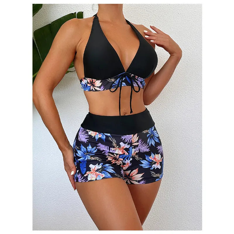 Zenaida - Florales Neckholder-Bikini-Set mit Shorts
