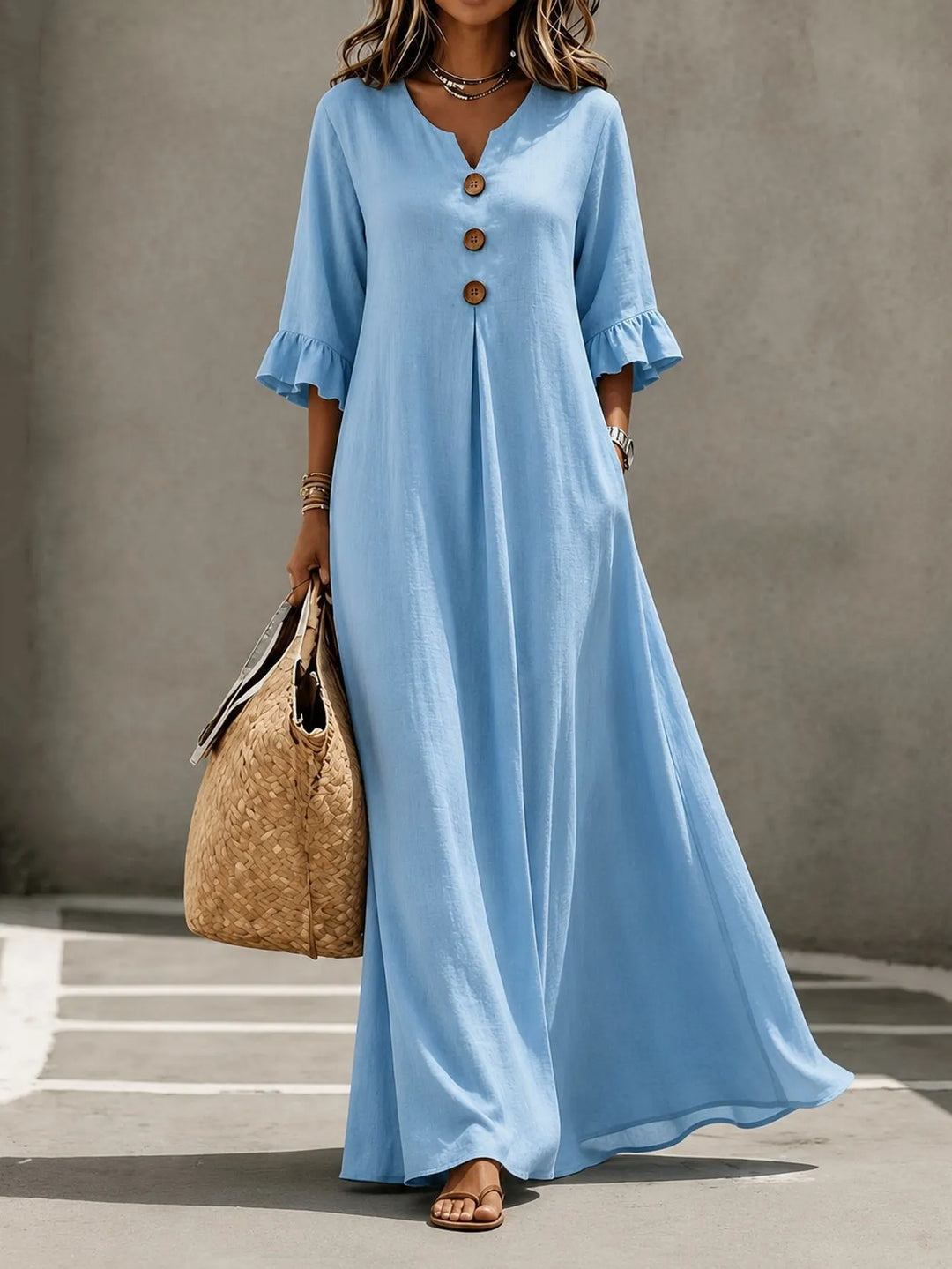 Vesperelle - Bedrucktes Soft-Touch-Maxikleid mit V-Ausschnitt