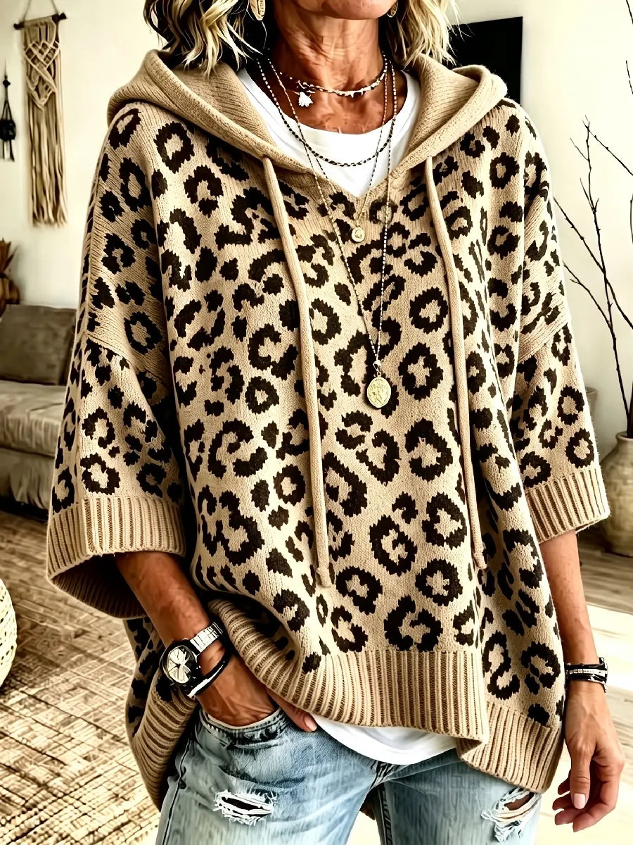 Jocasta - Oversize-Strickhoodie mit Leopardenmuster