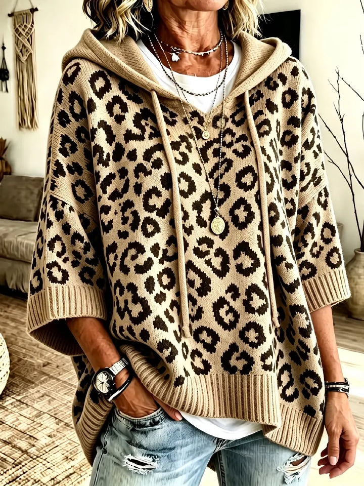 Jocasta - Oversize-Strickhoodie mit Leopardenmuster