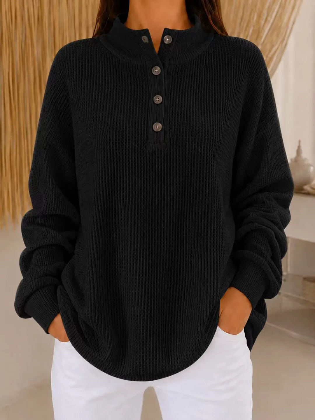 Belliora - Pullover mit Kragen und Knopfleiste aus strukturiertem Strick