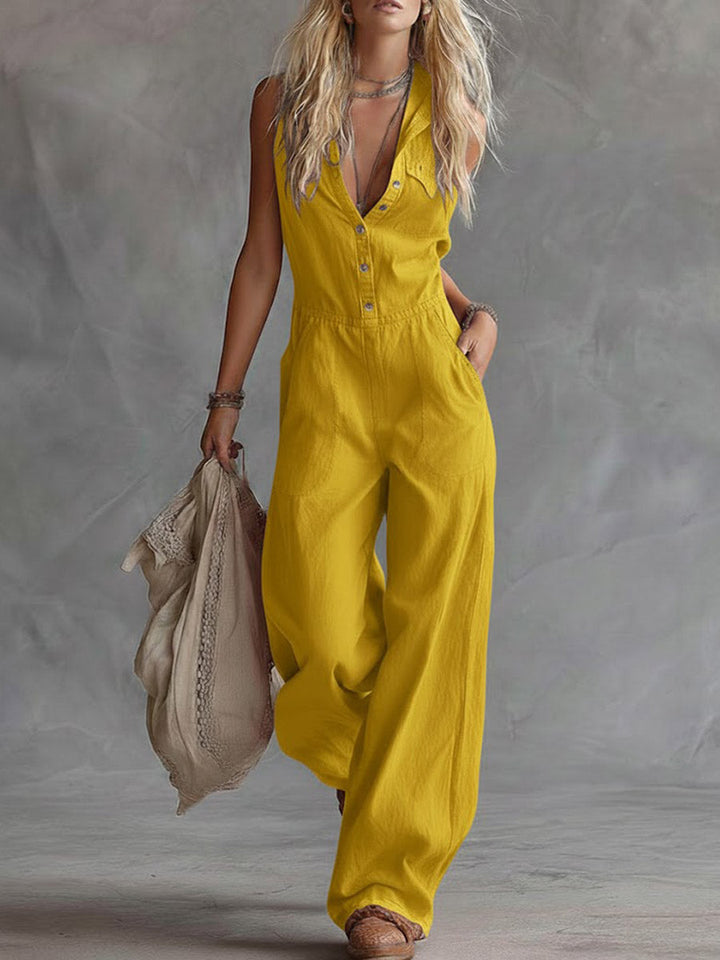 Neoma - weitbeiniger Jumpsuit mit Knopfleiste vorn