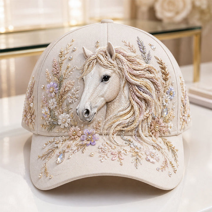 Arlena - Cap mit Blumen- und Pferdeakzenten
