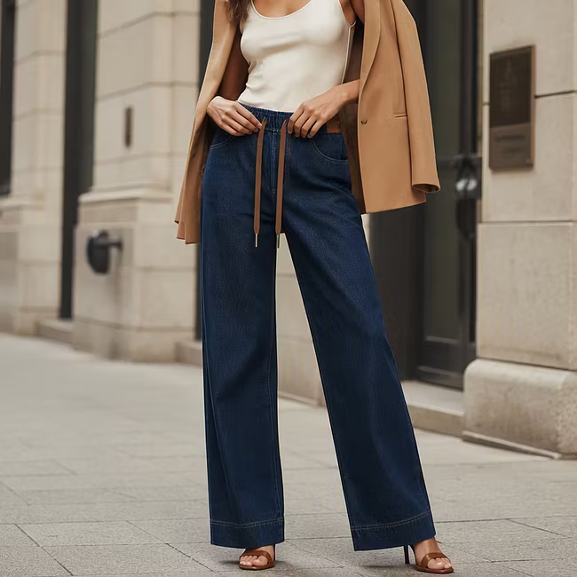Morwen - locker geschnittene Wide-Leg-Jeans mit Kordelzug