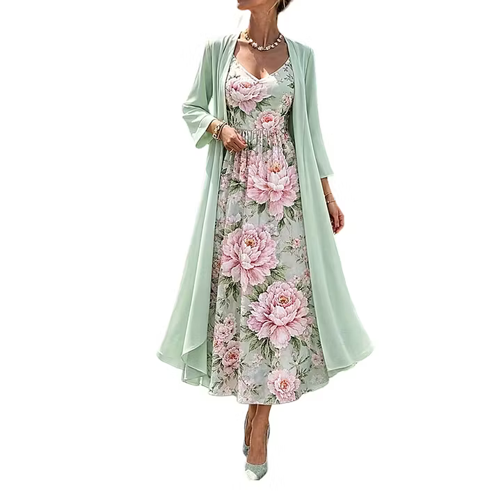 Asteria - Florales zweiteiliges Maxikleid-Set