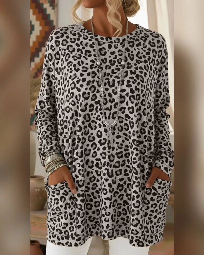 Calivelle - Soft-Touch Langarmshirt mit Leopard-Print