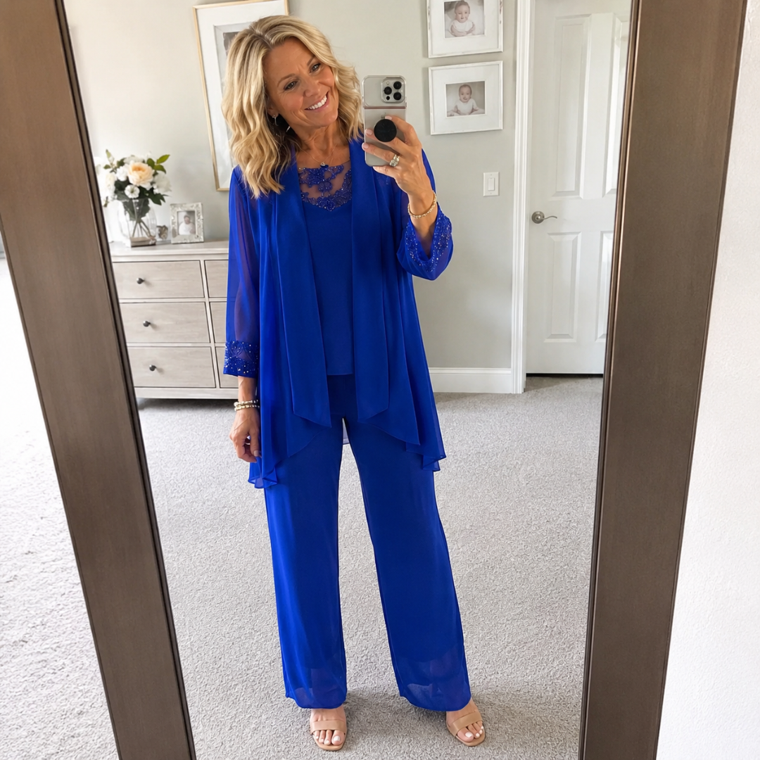 Aeliana - Elegantes dreiteiliges Set mit Blazer und weiter Hose