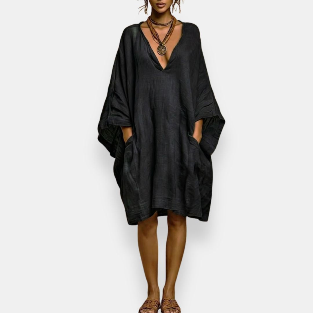 Cleo - Luftiges Kleid mit V-Ausschnitt und Fledermausärmeln