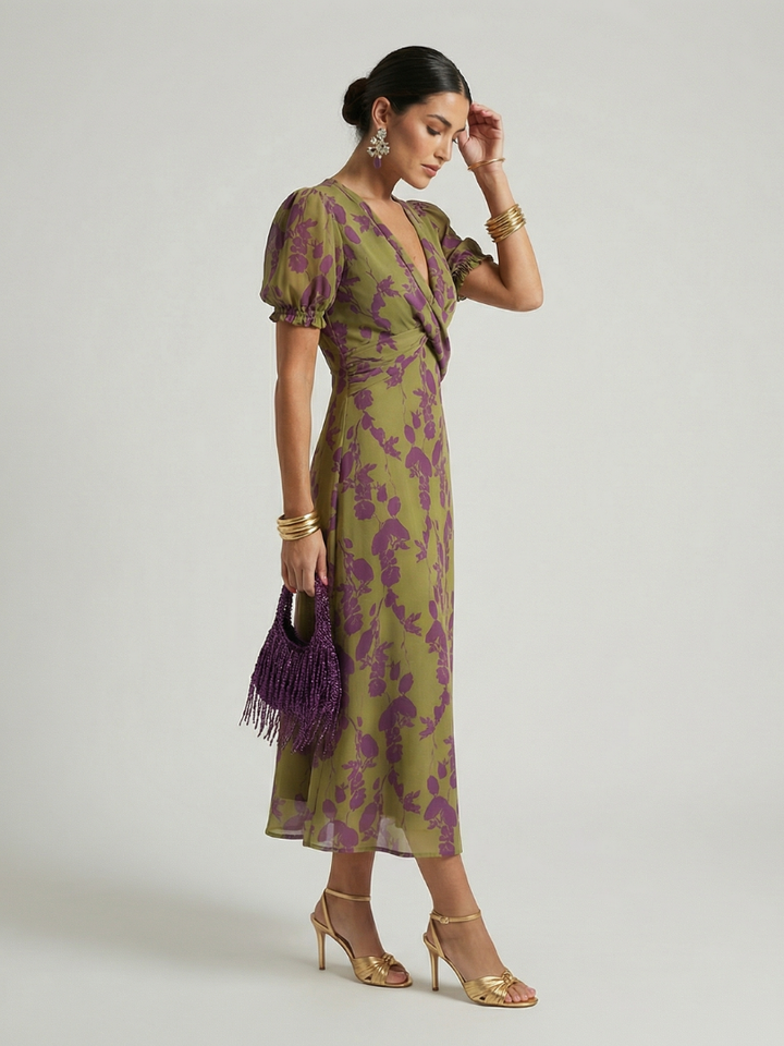 Odetta - Weiches florales Wickel-Midikleid