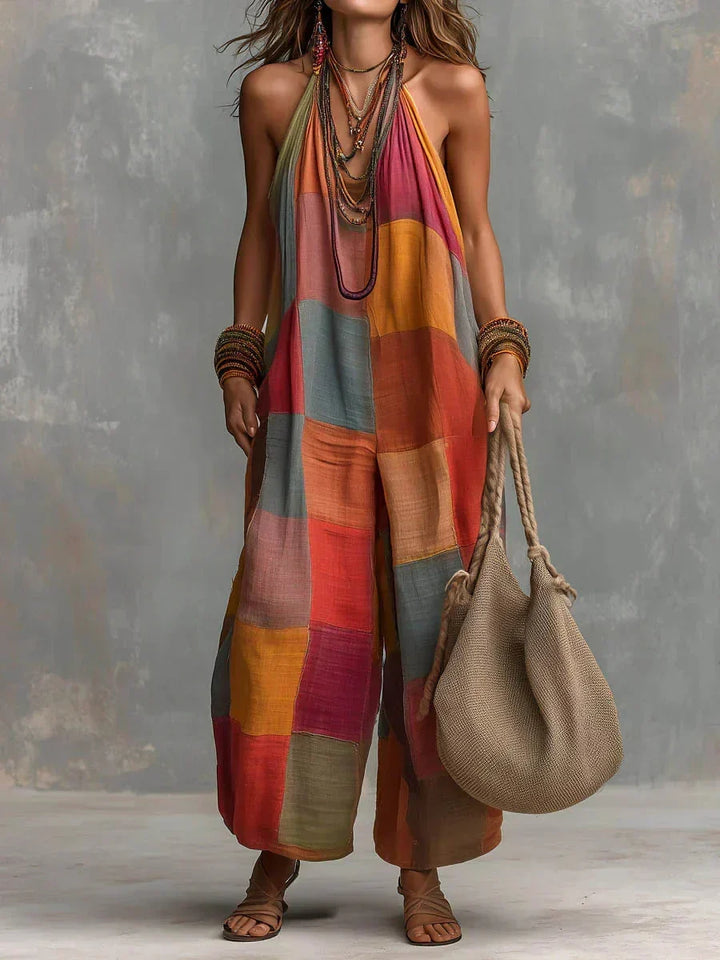 Estelina - Premium Neckholder-Jumpsuit im Patchwork-Design