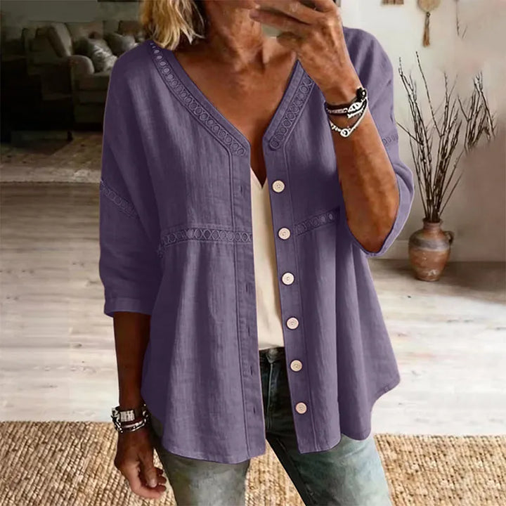 Ardena - Bestickte Bluse mit Knopfleiste