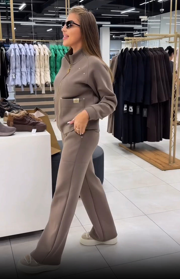 Floranique - Set aus kurz geschnittener Jacke mit Reißverschluss und weiter Hose mit weichem Griff