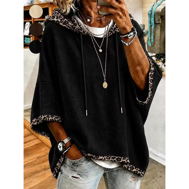 Aliz - Hoodie mit Fledermausärmeln und Leopardenbesatz