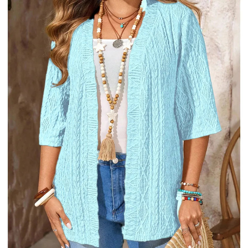 Delienne - Soft-Touch Ajour-Strickjacke