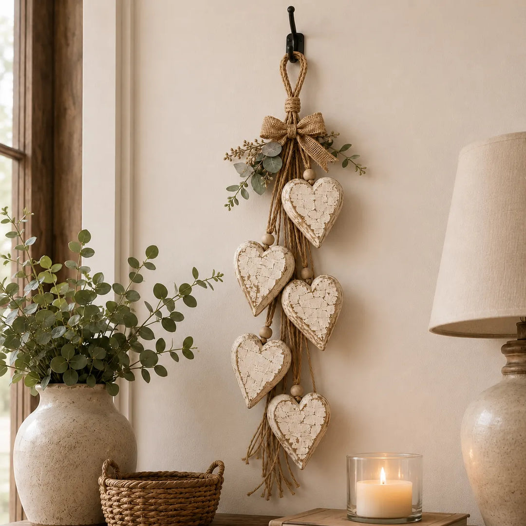 Alinora - Wanddekoration mit Herz im Vintage-Look und Quaste