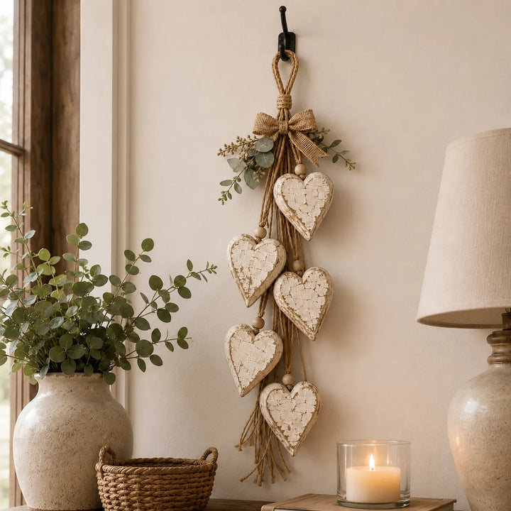 Alinora - Wanddekoration mit Herz im Vintage-Look und Quaste