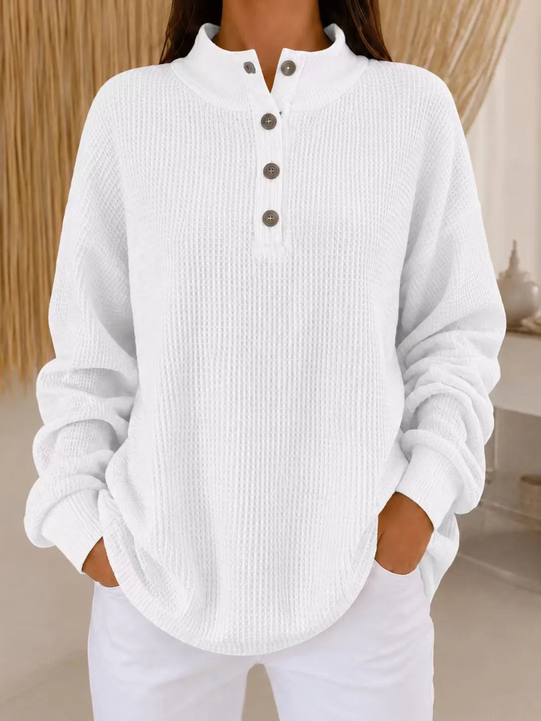 Belliora - Pullover mit Kragen und Knopfleiste aus strukturiertem Strick
