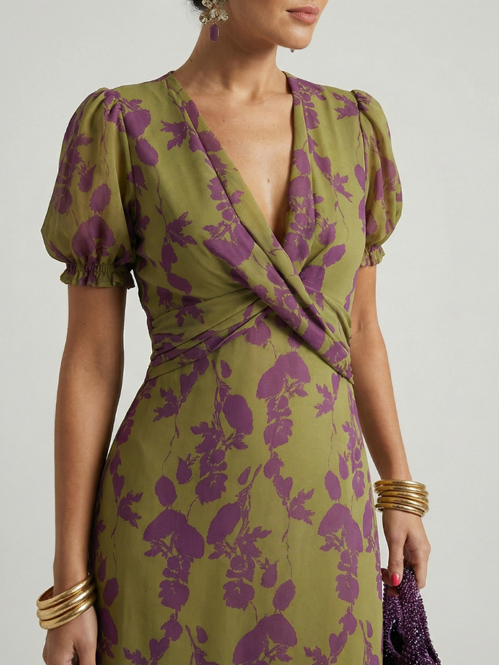 Odetta - Weiches florales Wickel-Midikleid
