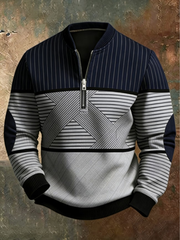 Gaelvick - Pullover mit Kontrastmuster und 1/4-Reißverschluss