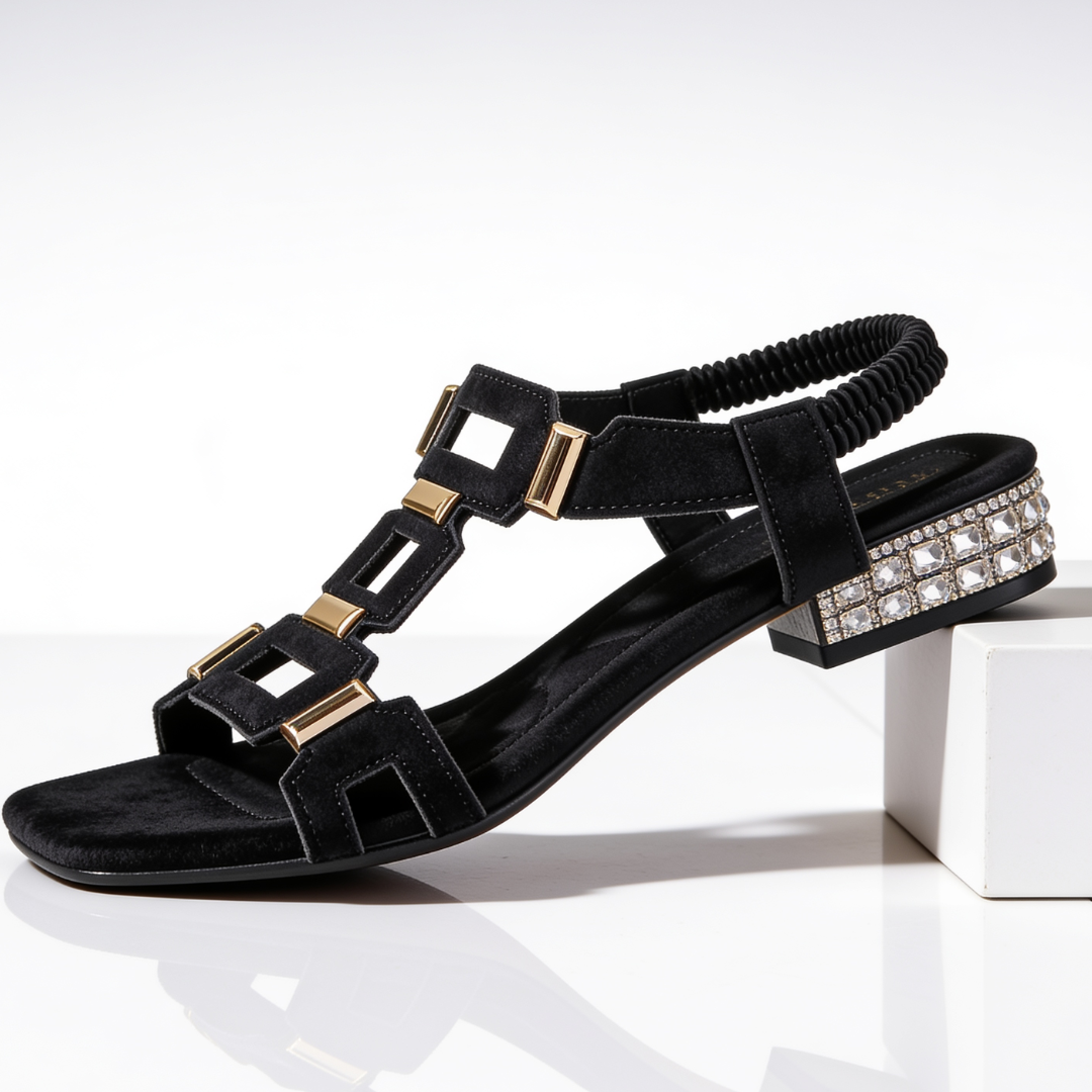 Marcella - Slingback-Sandalen mit Blockabsatz und Kristallbesatz