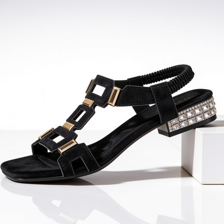 Marcella - Slingback-Sandalen mit Blockabsatz und Kristallbesatz