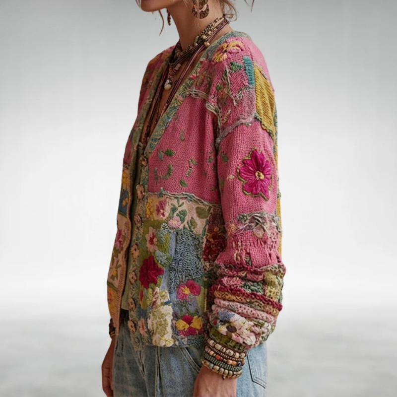 Celestara - Weiche Patchwork-Strickjacke