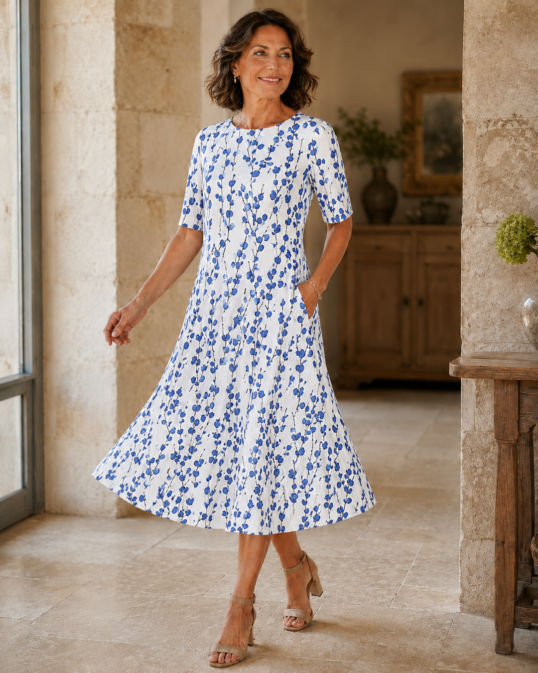 Hestia - florales Soft-Touch-Midikleid