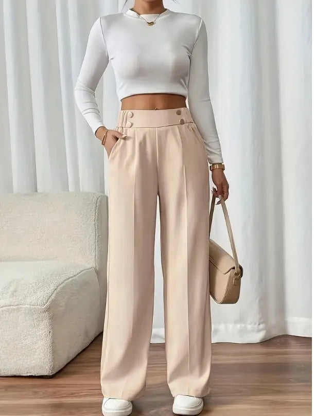 Ashlena - Hochtaillierte Wide-Leg-Hose mit Soft-Touch