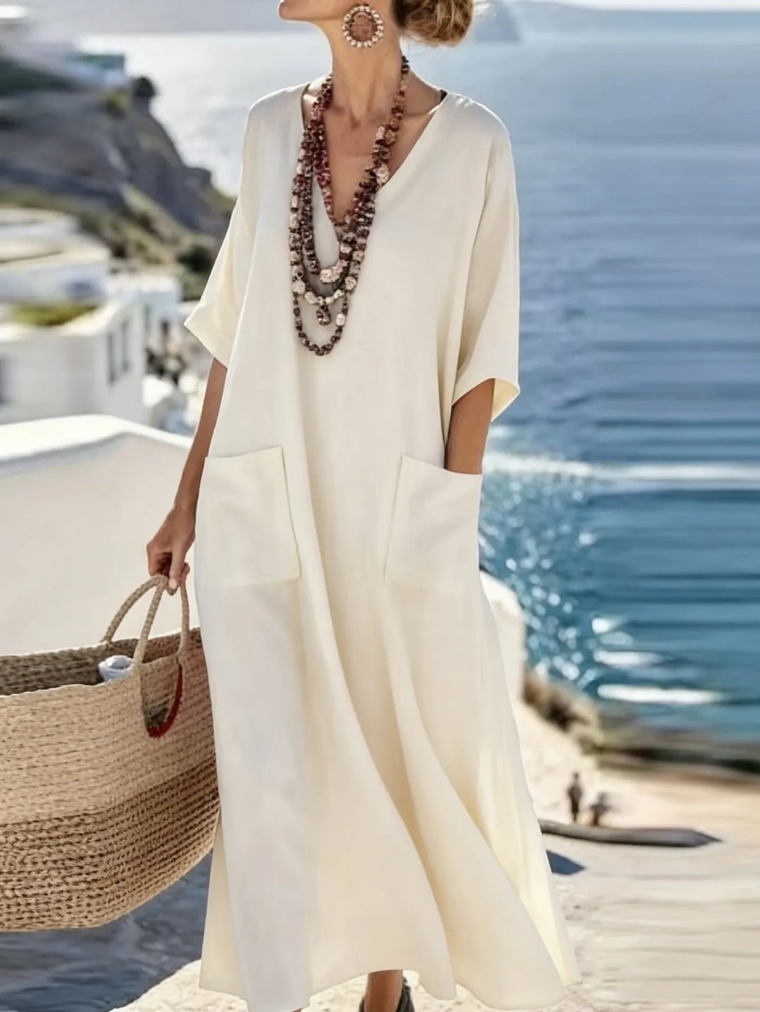 Serenelle - Bedrucktes Soft-Touch-Maxikleid mit V-Ausschnitt