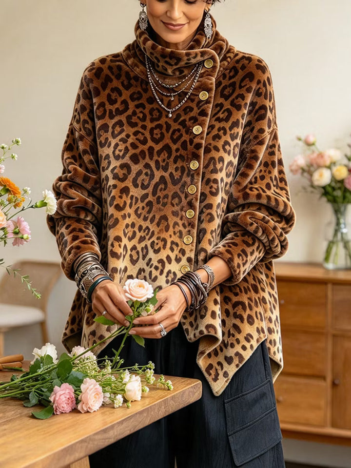 Cilla - Pullover mit Stehkragen und Leopardenmuster